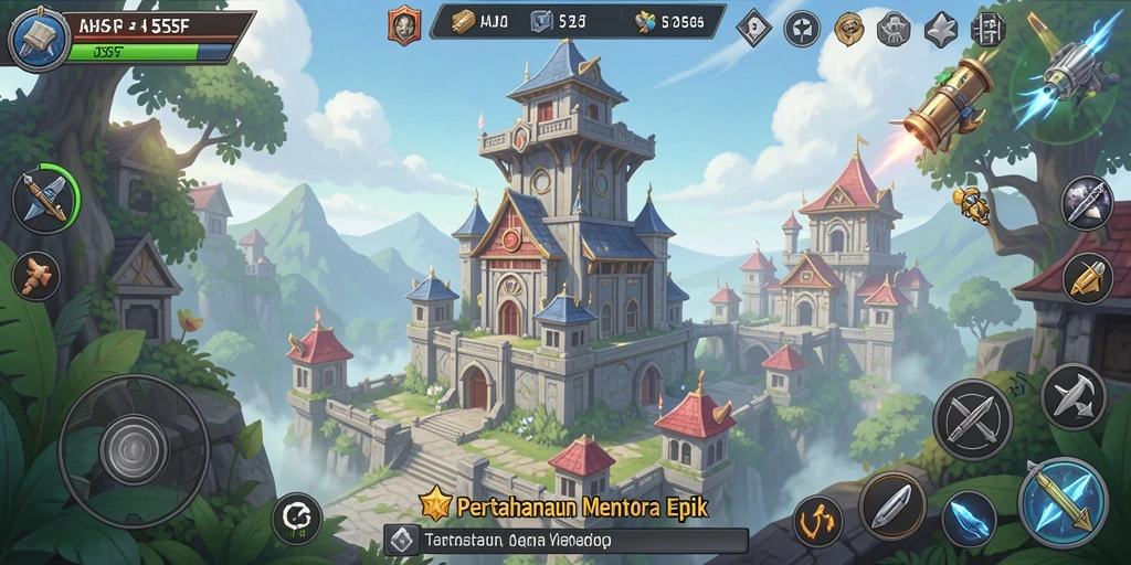 Tampilan gameplay menegangkan dari 555F dalam mode Tower Defense.