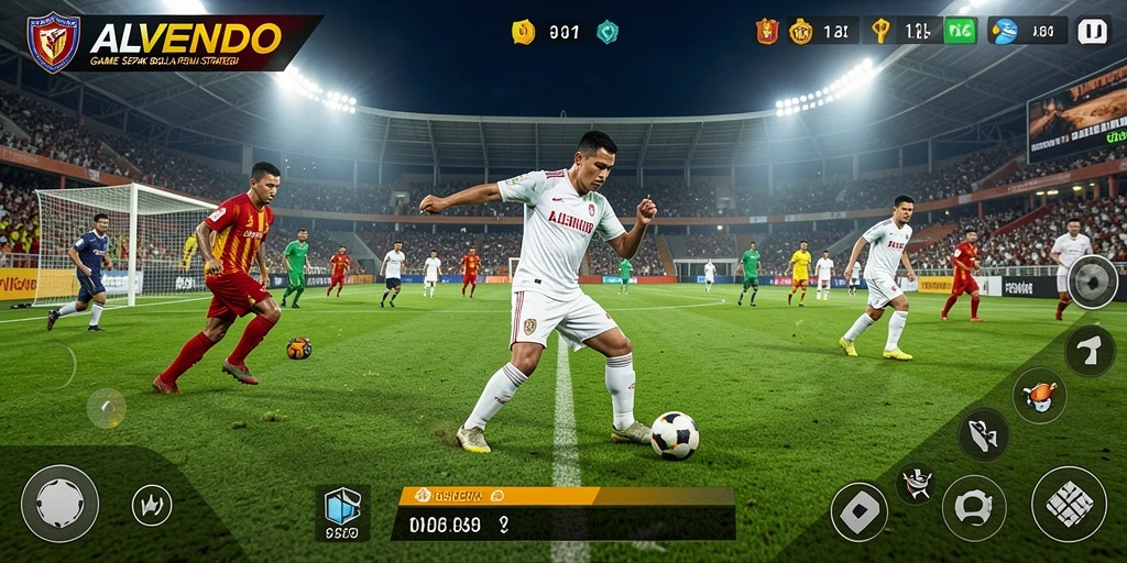 Tampilan gameplay ALVENDO dengan aksi sepak bola yang mendebarkan.