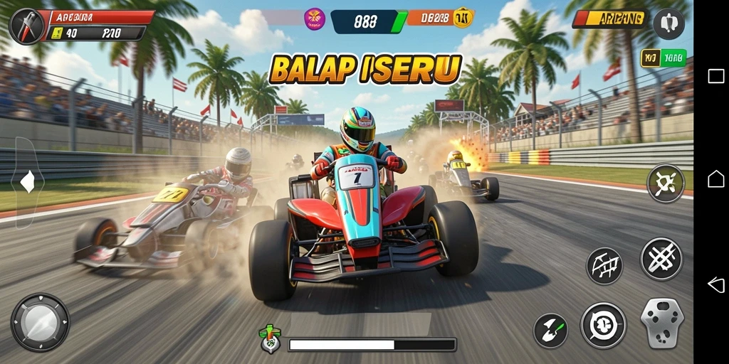 Tampilan gameplay API288 dengan mobil balap yang beraksi di trek menantang.