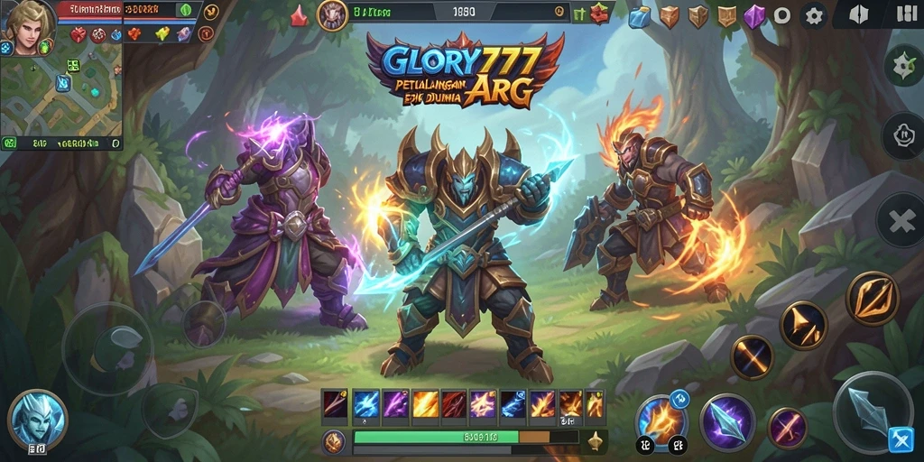 Screenshot utama GLORY777 menunjukkan aksi mendebarkan dalam pertempuran ARPG.