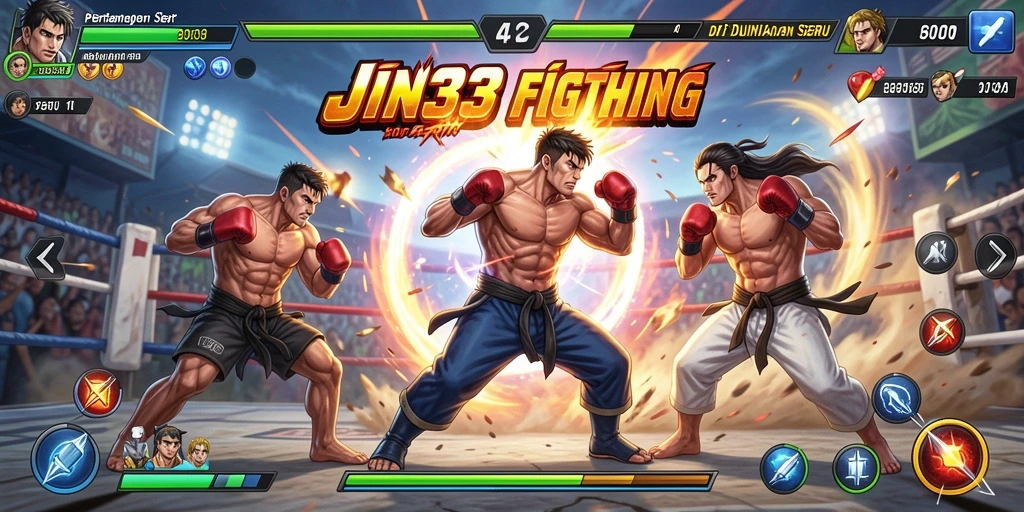 Gameplay JIN33 yang intens dan penuh aksi dalam pertarungan Fighting.