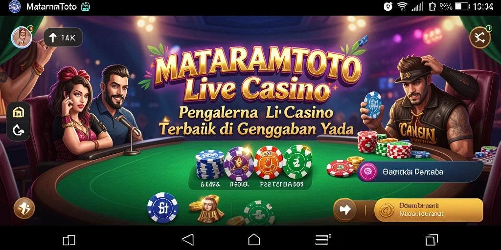 Screenshot utama MATARAMTOTO menampilkan dealer langsung yang interaktif dalam permainan casino.