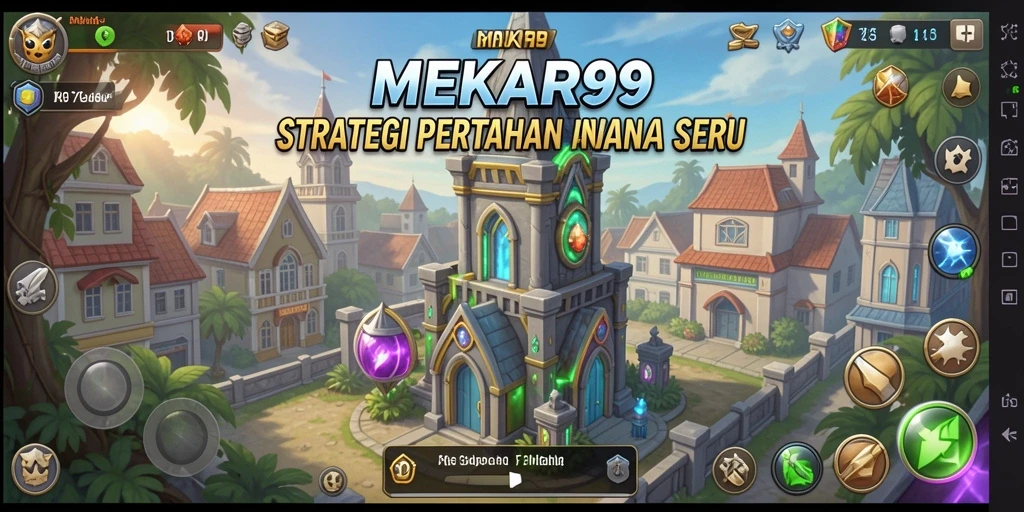 Tangkapan layar gameplay MEKAR99 yang menunjukkan pertahanan menara yang menarik.