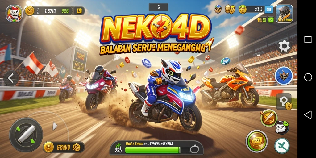 Screenshot gameplay <strong>NEKO4D</strong> menampilkan balapan mendebarkan di trek yang menantang.