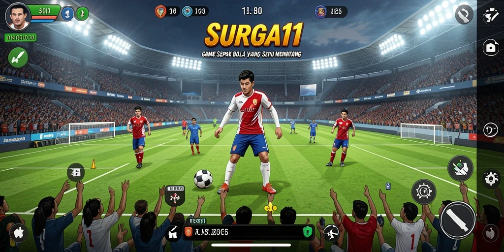 Tampilan aksi seru dalam game sepak bola SURGA11 yang memukau.