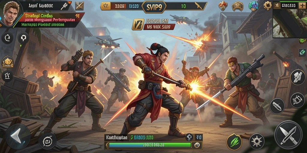 Tampilan aksi intens dalam gameplay strategi SVIP9.