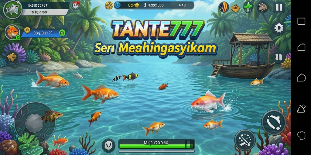 Tampilan menarik gameplay TANTE777 dengan memancing di berbagai lokasi.